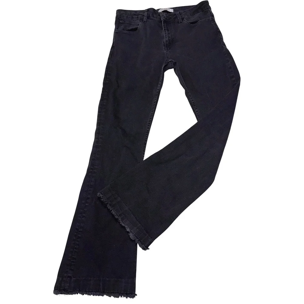 Sandro Paris Black Flared Raw‎ Hem Denim Jeans Size 40 Frayed Edge Pants